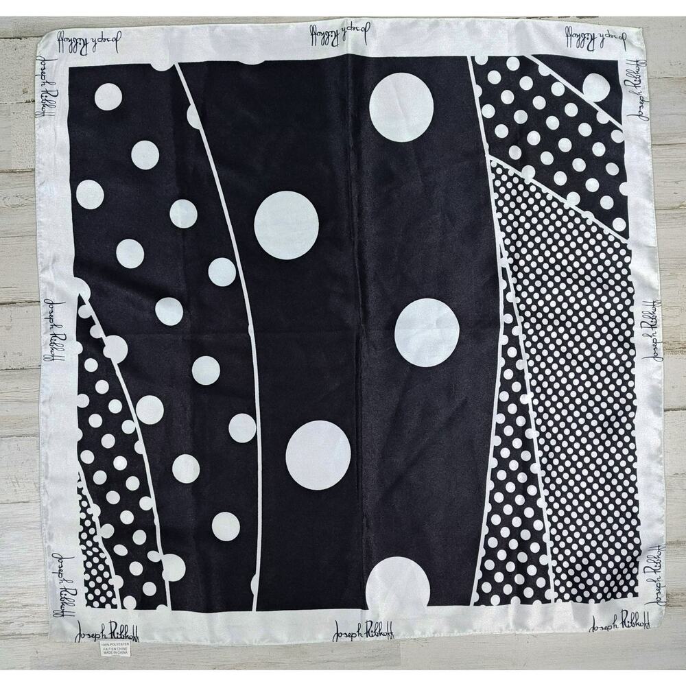 JOSEPH RIBKOFF Women's Square 20"x20" Silk Like Scarf Black and White